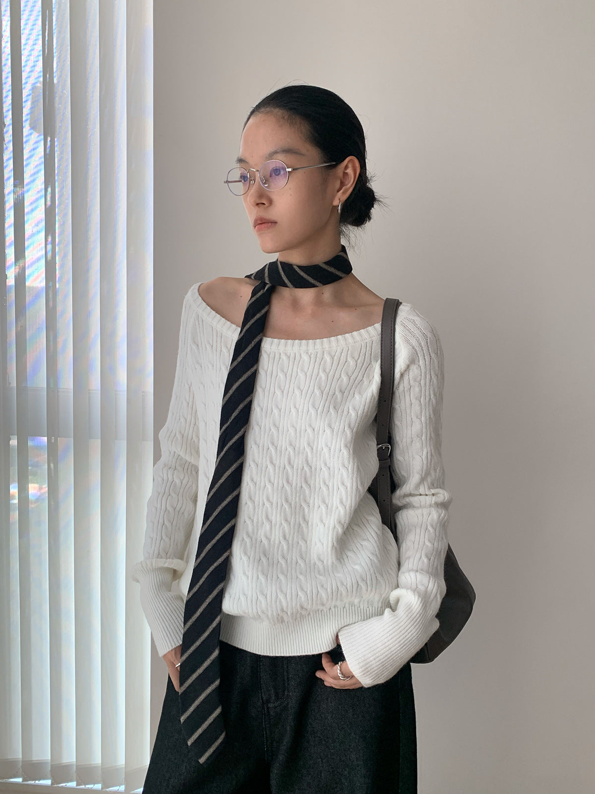 Boat Neck Off-Shoulder Knitted Sweater
