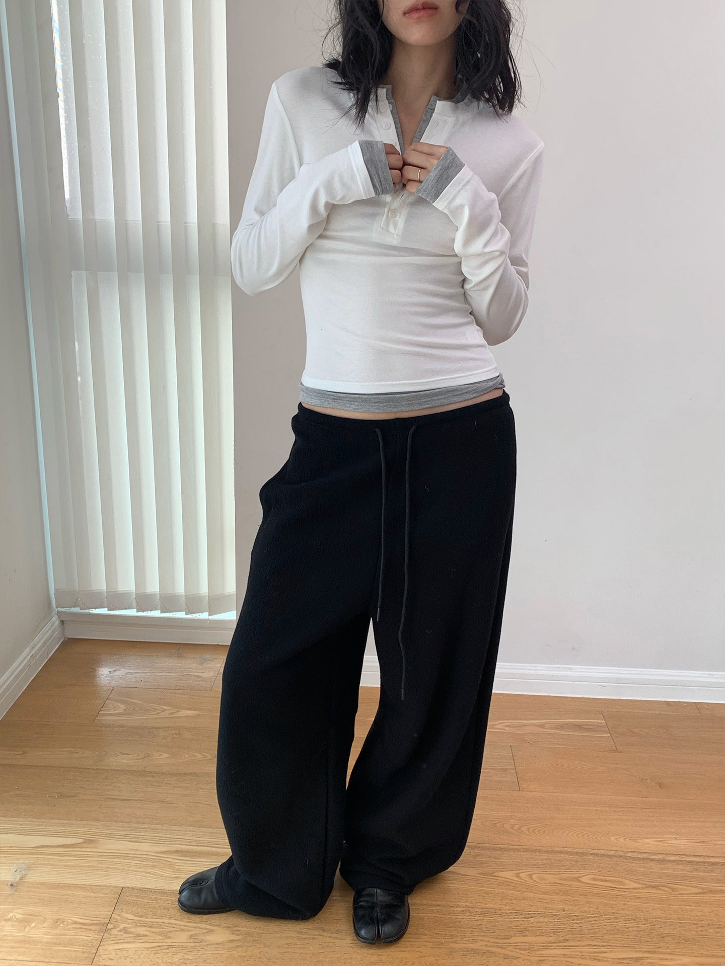 Drawstring Wide Leg Textured Sweatpants
