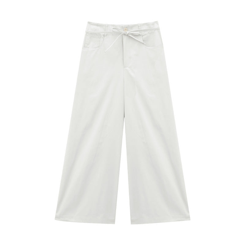 Wide-leg High-waist Solid Color Pants