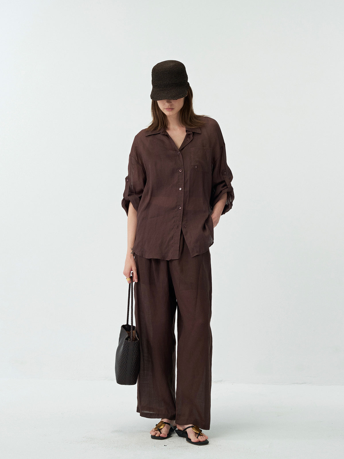 Sheer Linen Wide-leg Pants