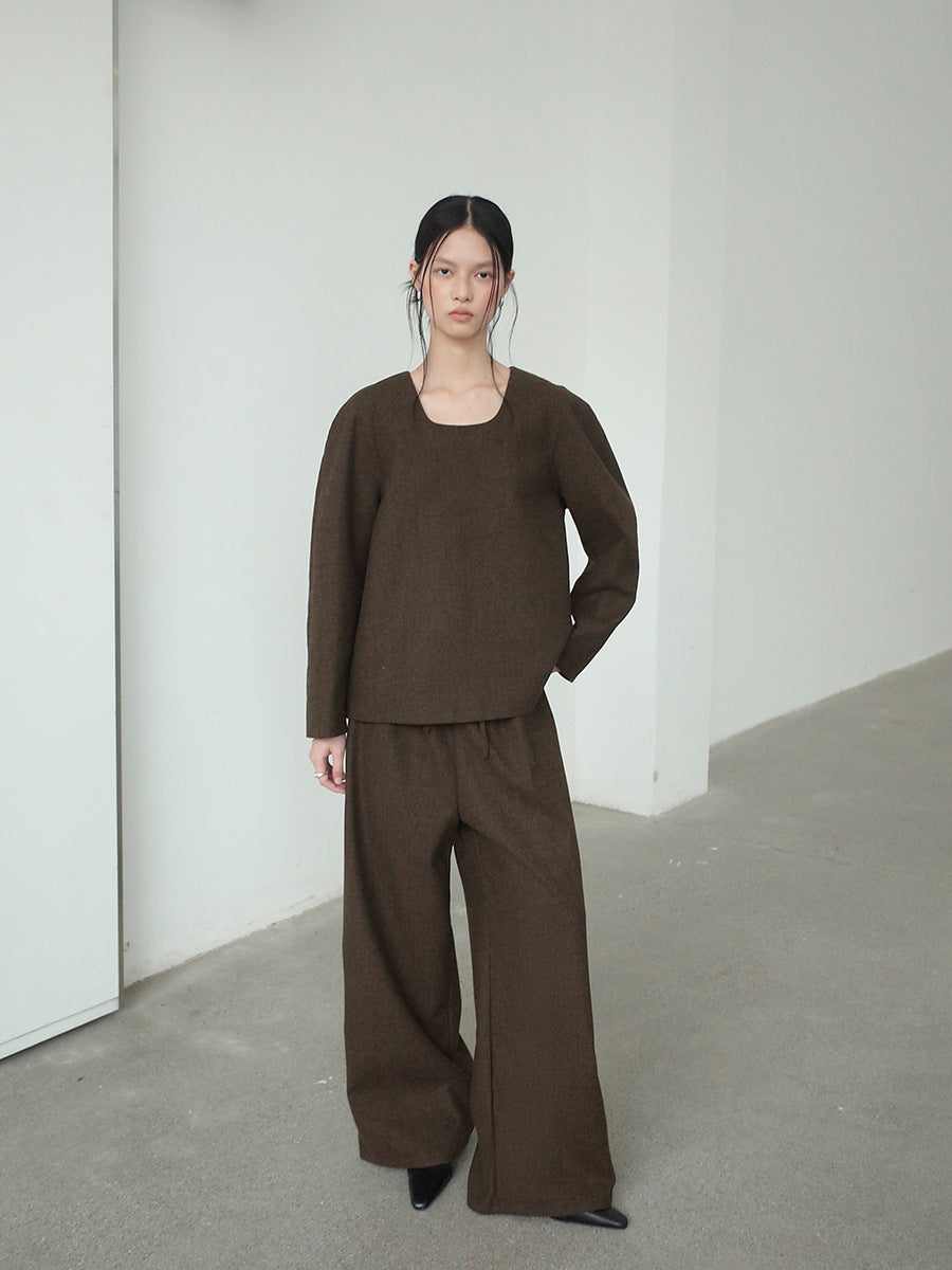 Wool-Blend Relaxed Wide-Leg Drawstring Pants