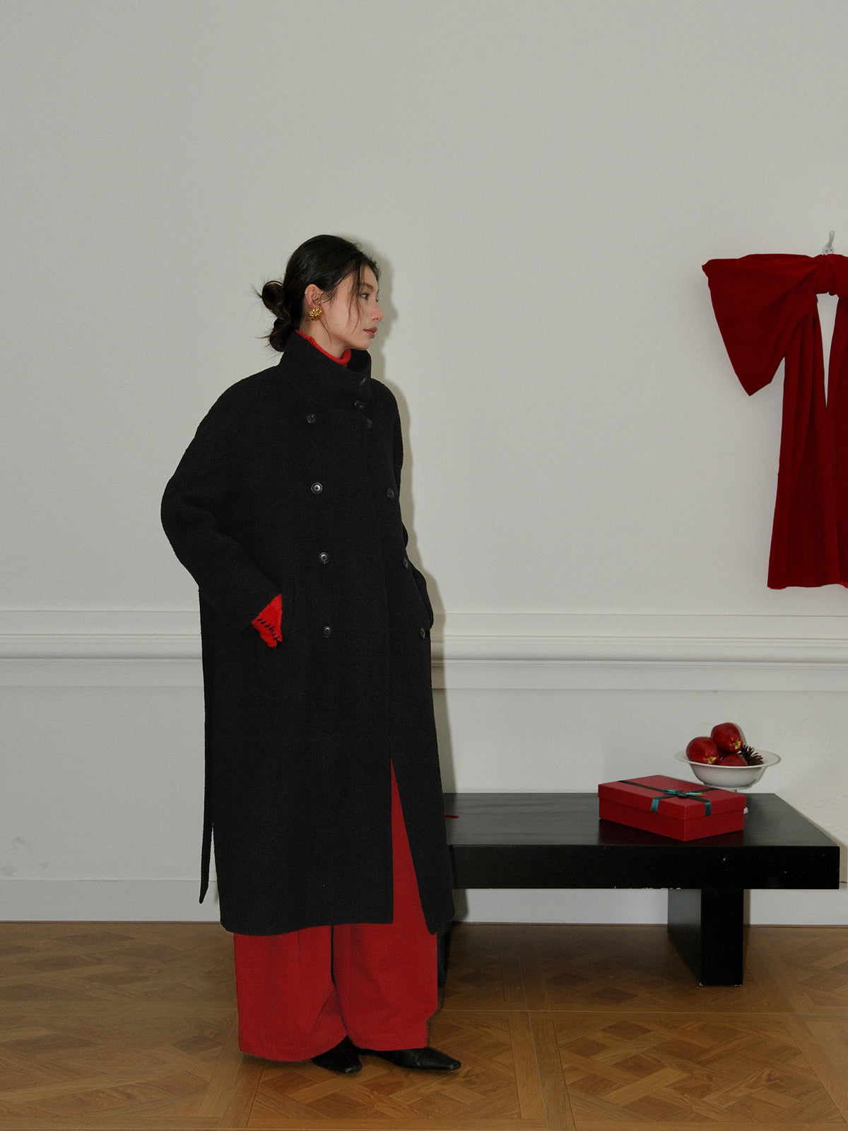 Double-Breasted Long Belt Double-Sided Alpaca Wool Cashmere Coat
