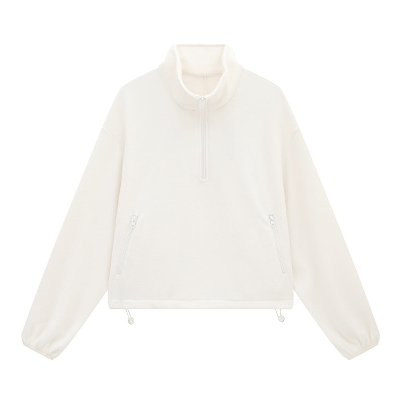 Solid Color Thick Fleece Warm Zip-Up Sweatshirt