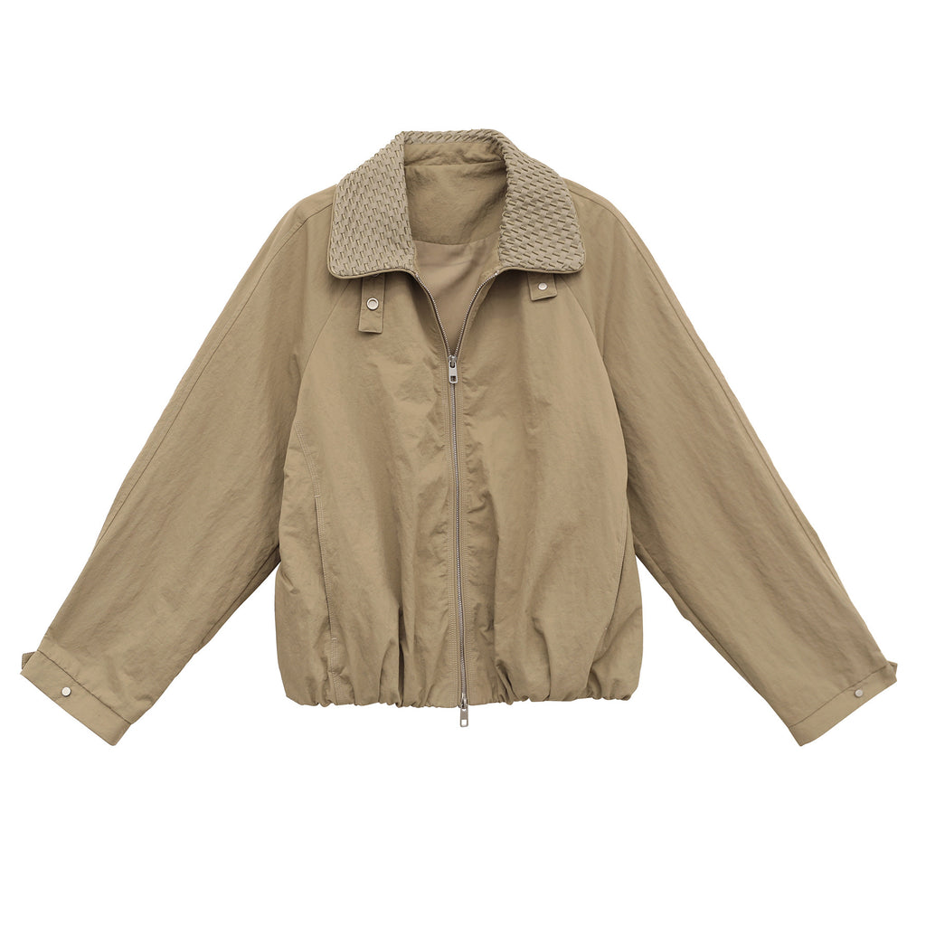 Woven Collar Double Zipper Windbreaker Jacket