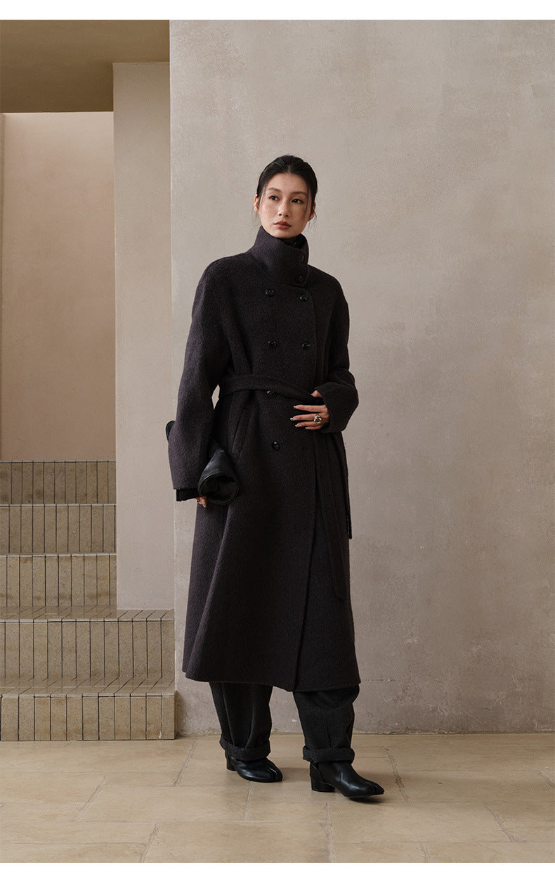 Double-Breasted Long Belt Double-Sided Alpaca Wool Cashmere Coat