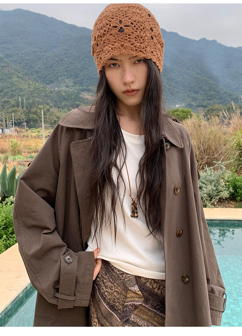 Double-Breasted Lapel Mid-Length Trench Coat