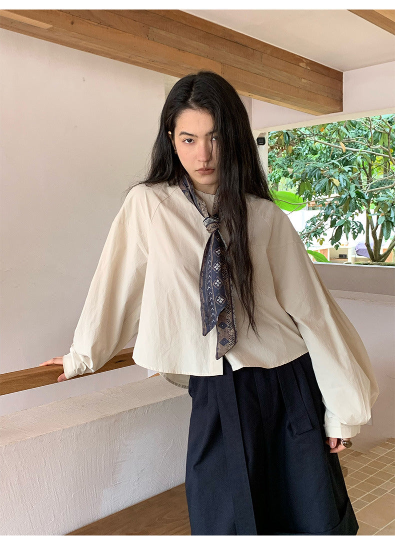 Crew Neck Long-Sleeve Elegant Tie Shirt