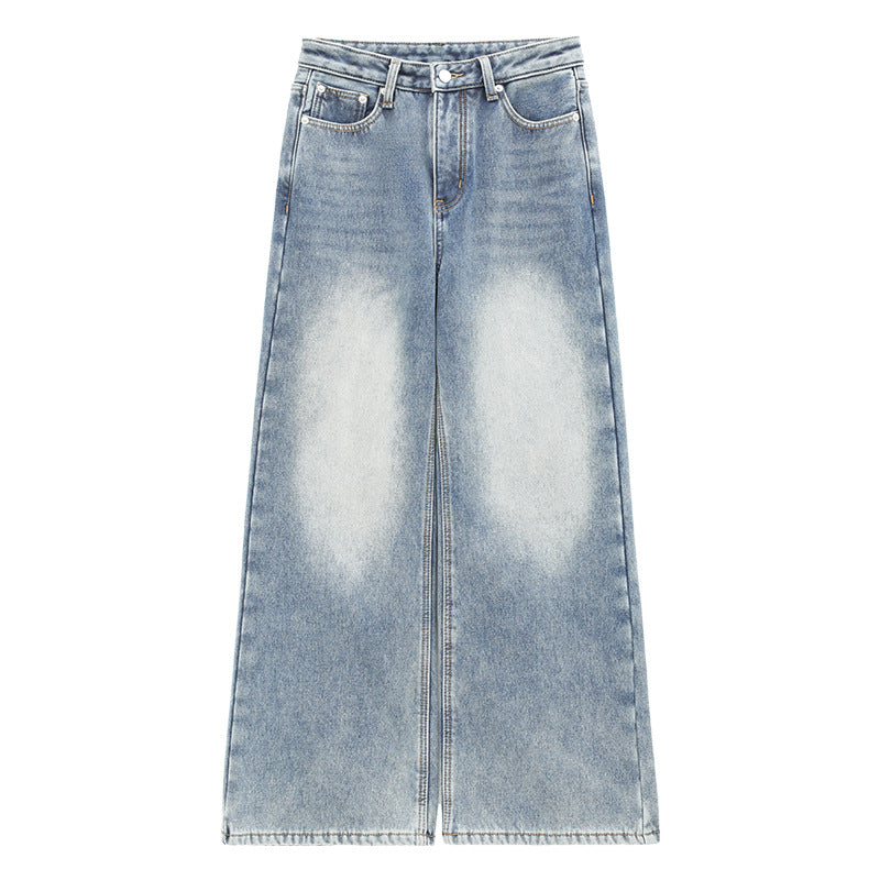 Washed High-Waist Straight-Leg Flared Jeans