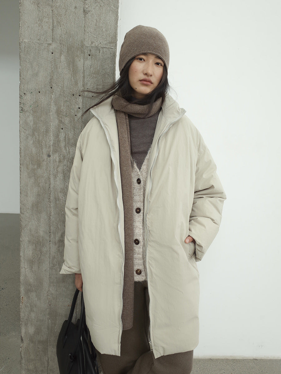 White Duck Down Warm-Locking Mid-Length Down Coat