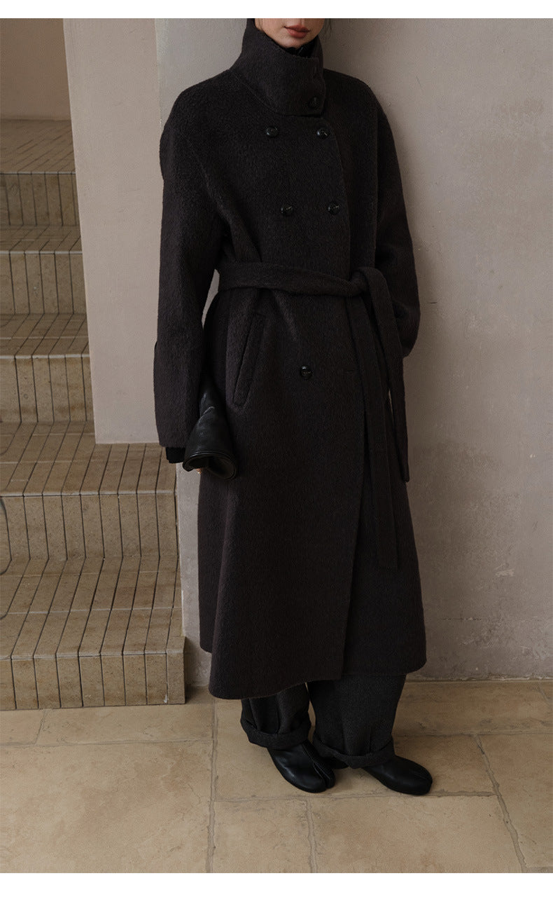 Double-Breasted Long Belt Double-Sided Alpaca Wool Cashmere Coat