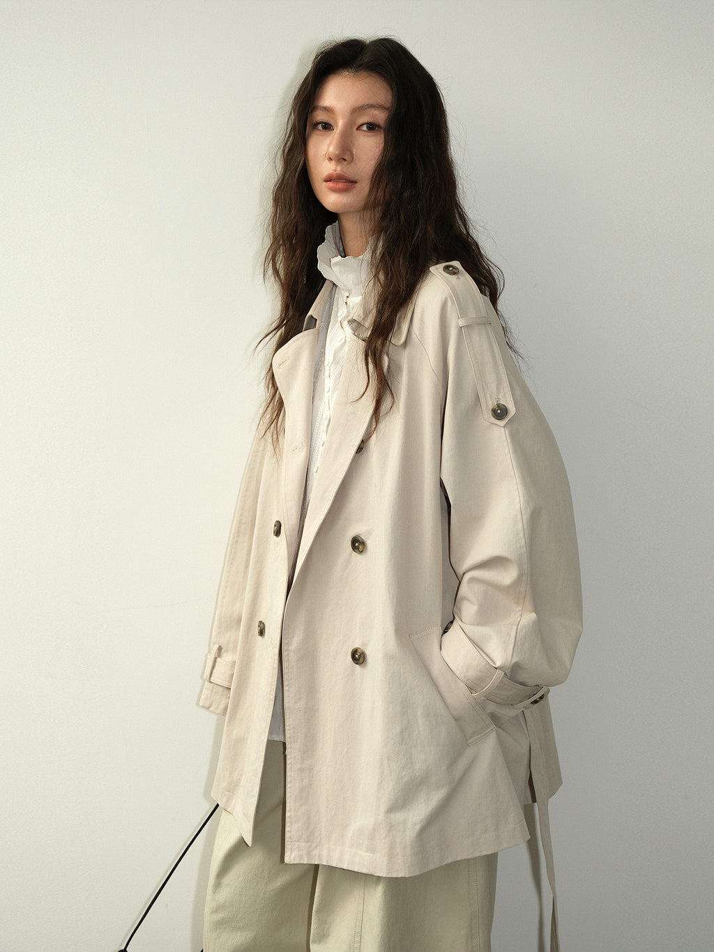 Double-Breasted Lapel Mid-Length Trench Coat
