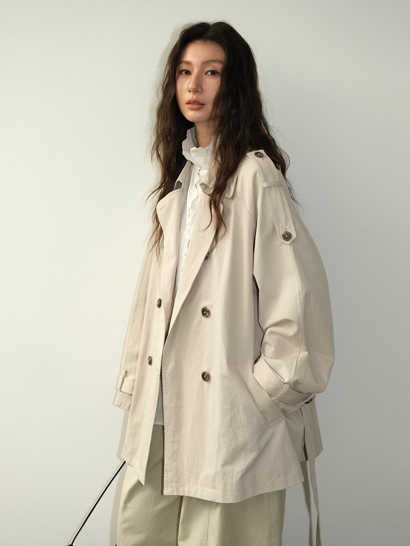Double-Breasted Lapel Mid-Length Trench Coat