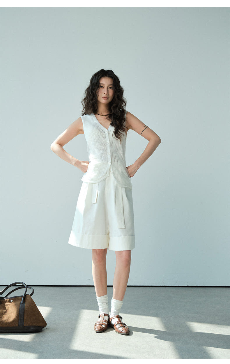A-Line Pleated Baggy Casual Shorts