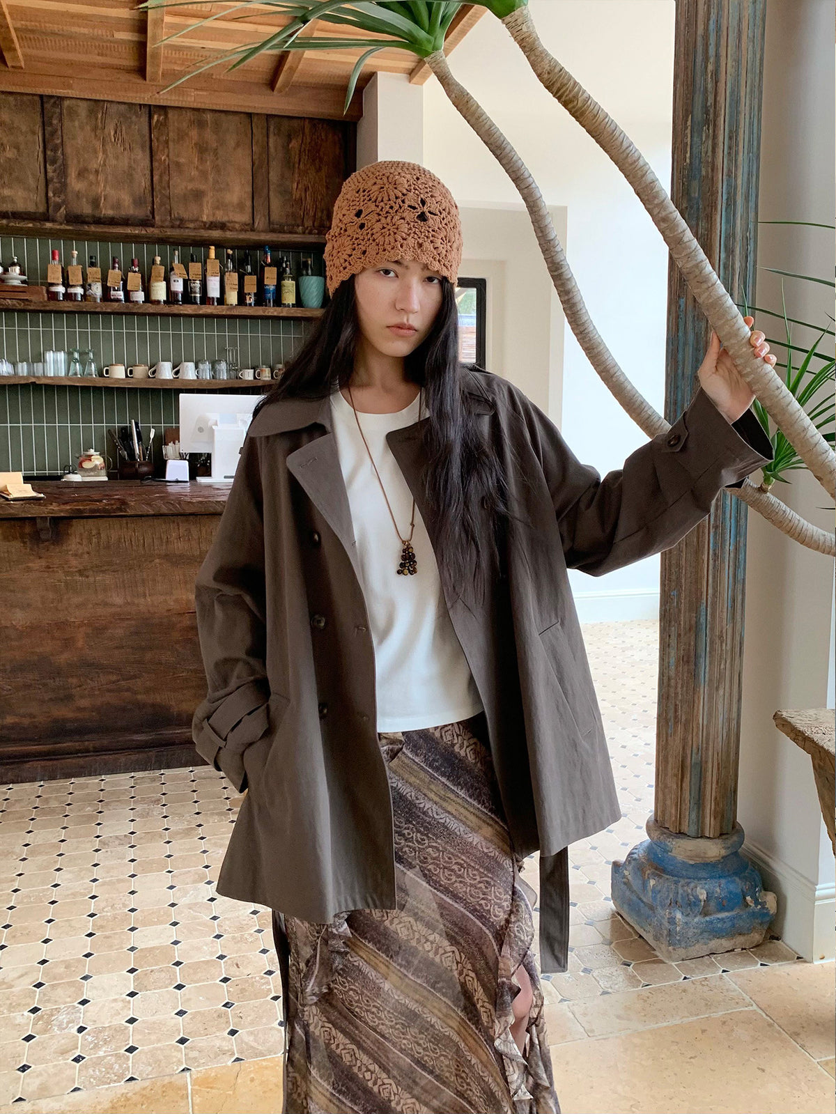 Double-Breasted Lapel Mid-Length Trench Coat