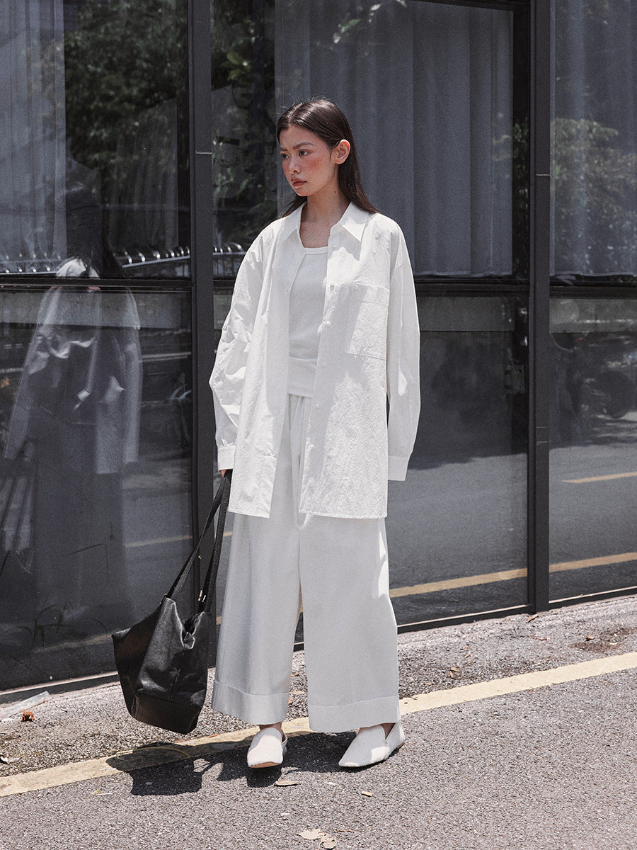 Wide-leg High-waisted Folded Crop Pants