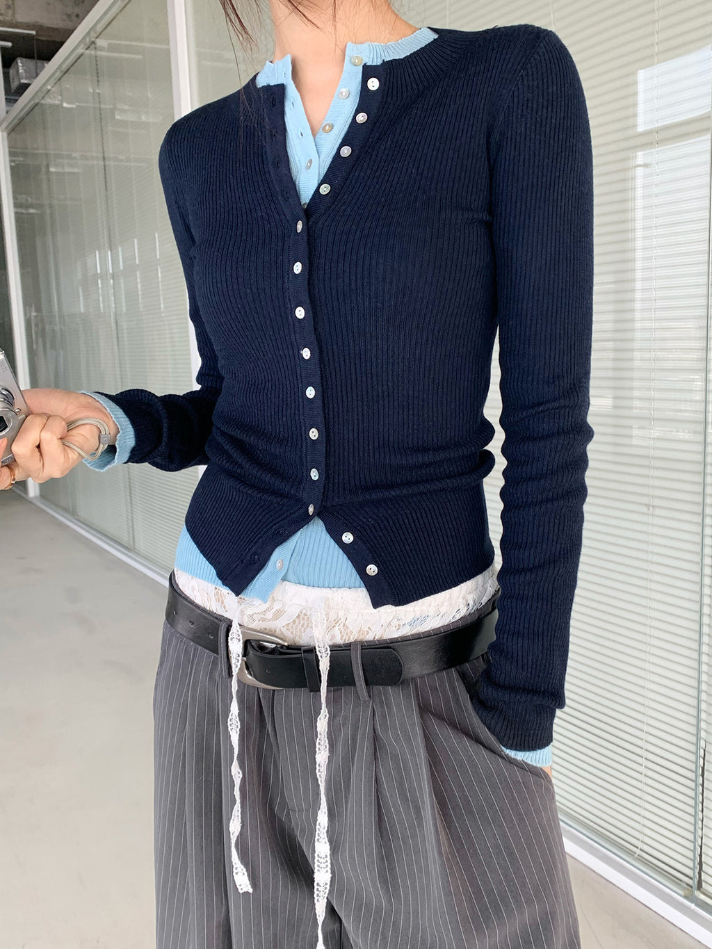 Long Sleeve Ribbed Cardigan Sweater Top