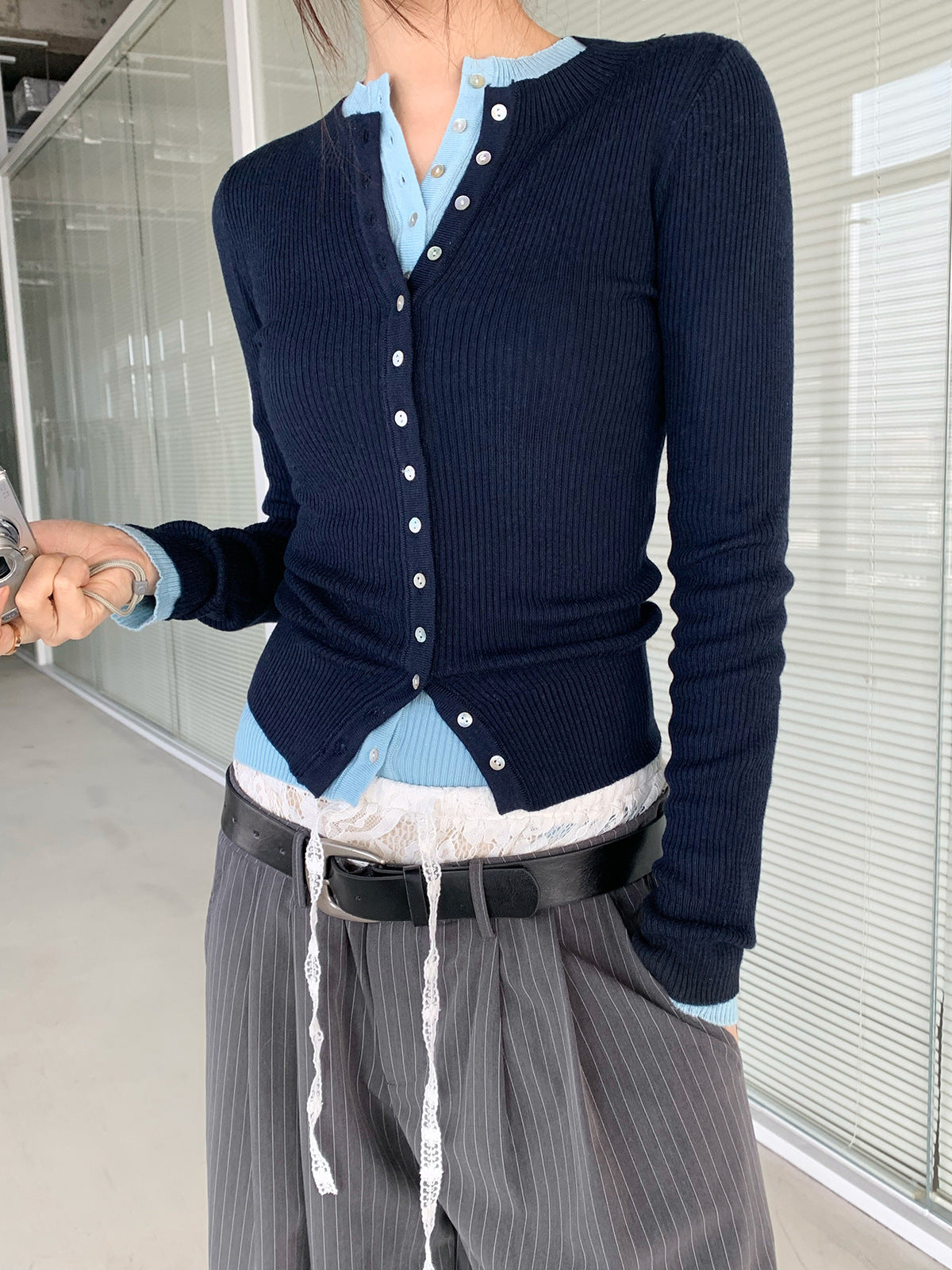 Long Sleeve Ribbed Cardigan Sweater Top