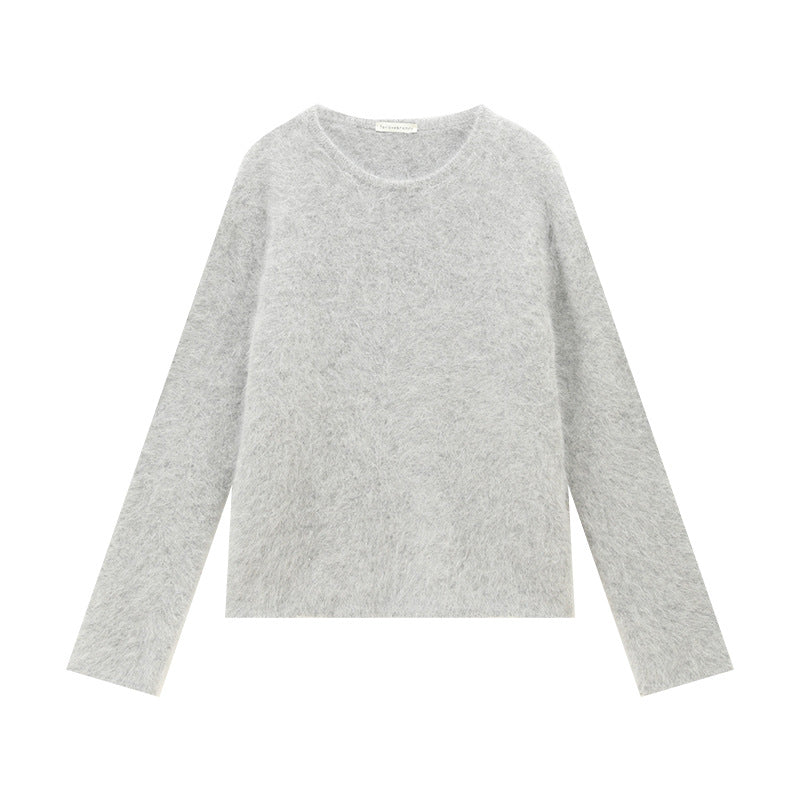 Fuzzy Long Sleeve Crewneck Pullover Sweater