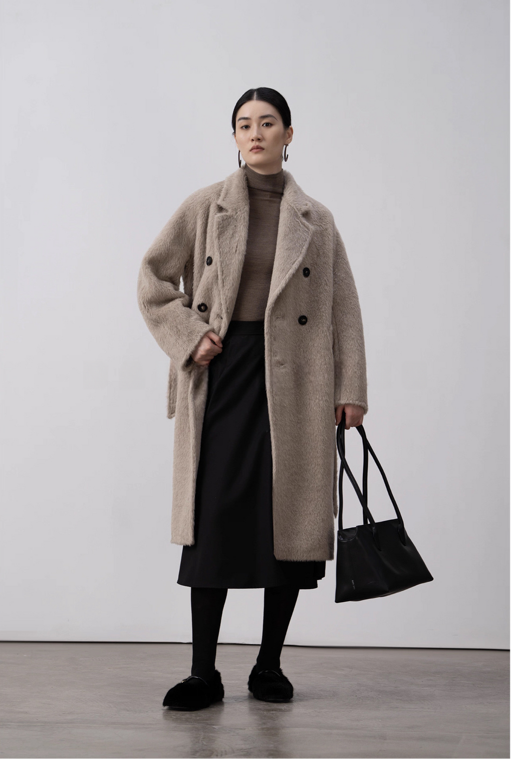 Merino Wool Fluffy Belted Long Coat