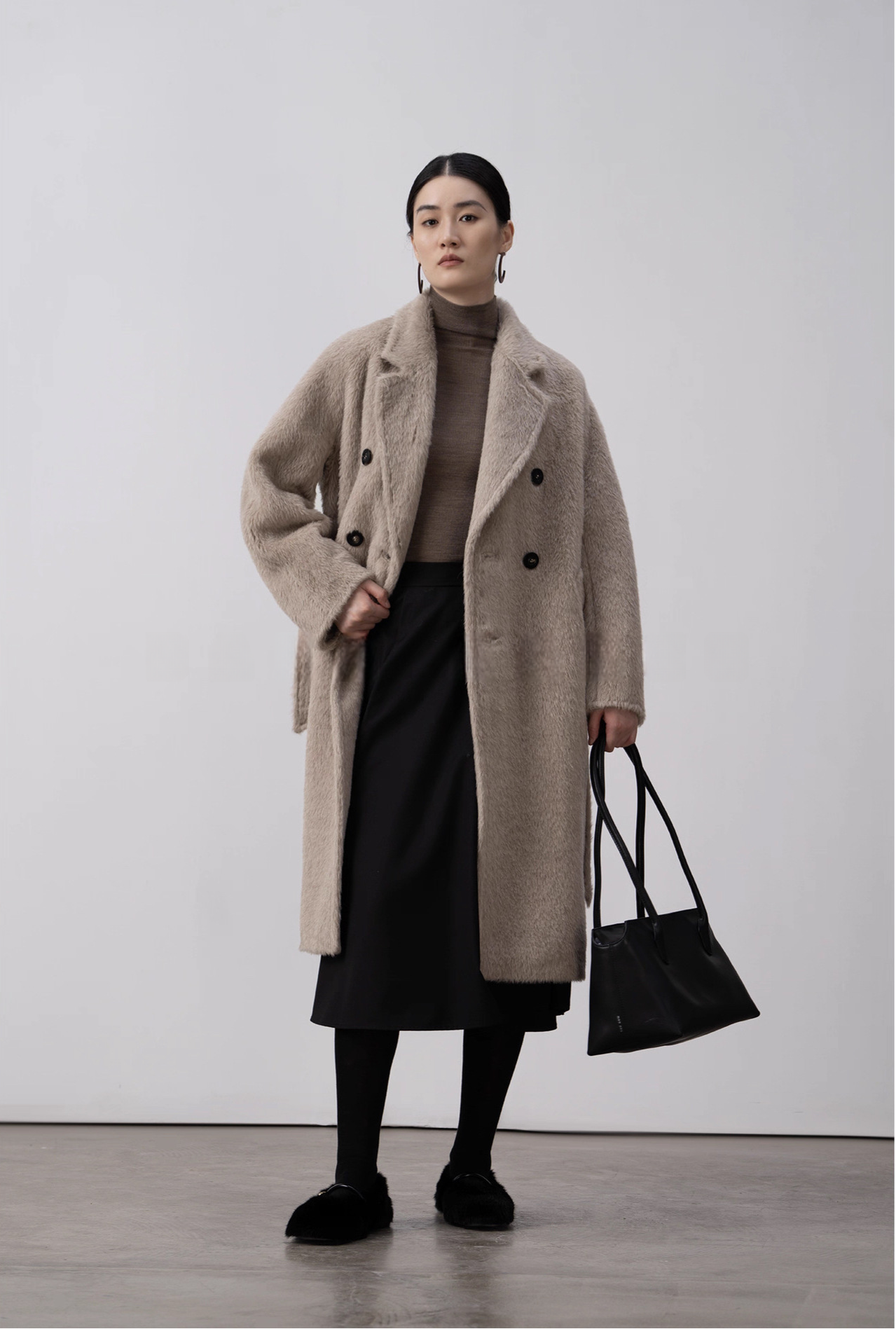 Merino Wool Fluffy Belted Long Coat