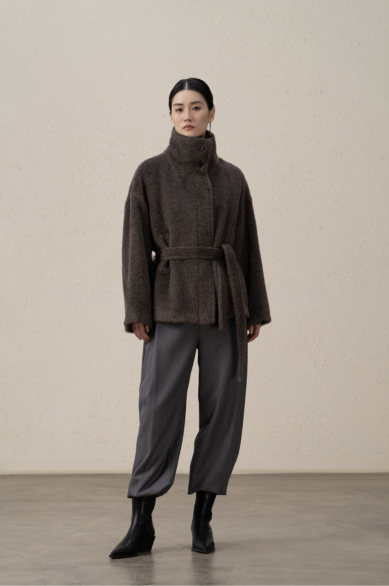 Suri Alpaca & Wool Lace-Up Downy Short Coat