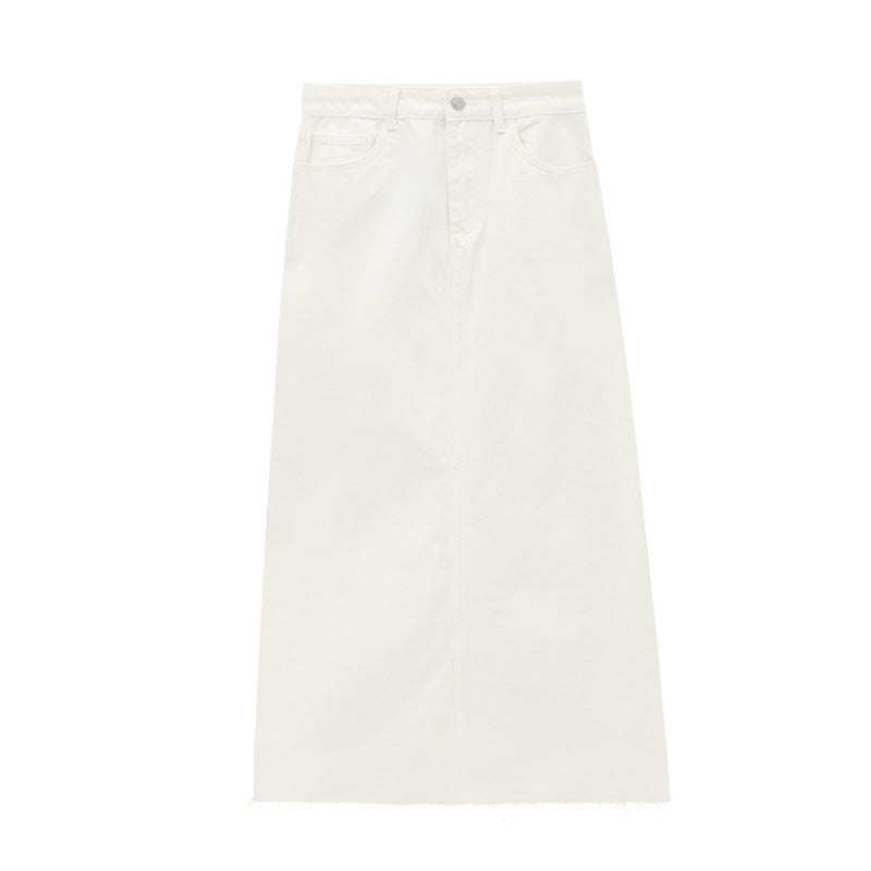 High Waist Straight Vintage Wash Denim Maxi Skirt