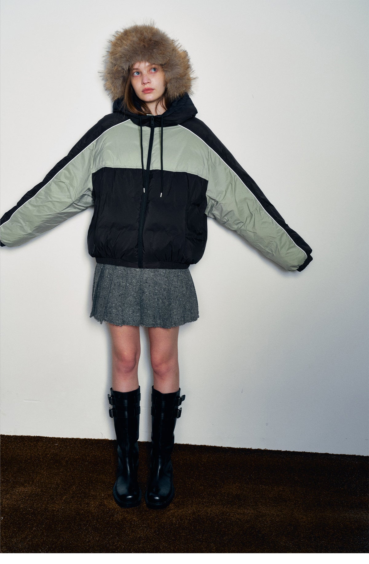 Retro Sports Contrast Duck Down Jacket