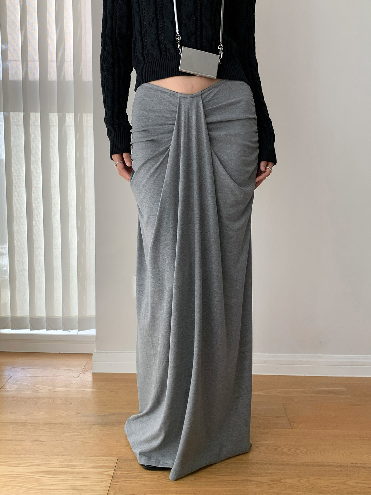 Draped Ruched Maxi Mermaid Skirt Dress