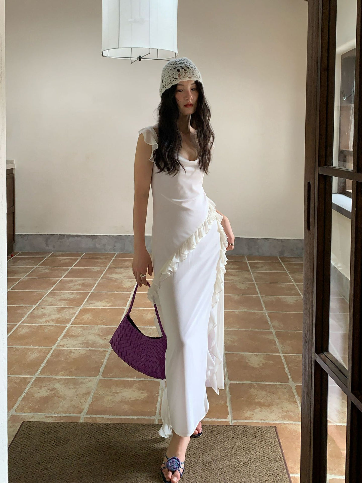 Ruffle Trim Sleeveless Maxi Dress