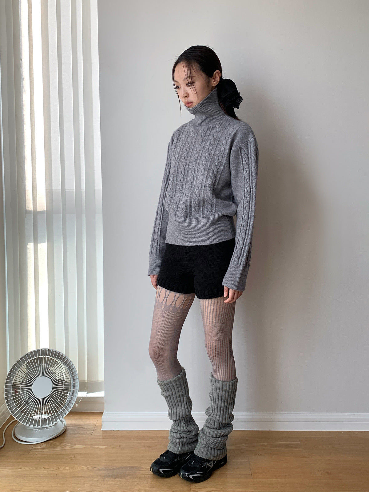 Dorothy Grey Korean chic jacquard turtleneck knit sweater Lazy versatile pullover knit top for women