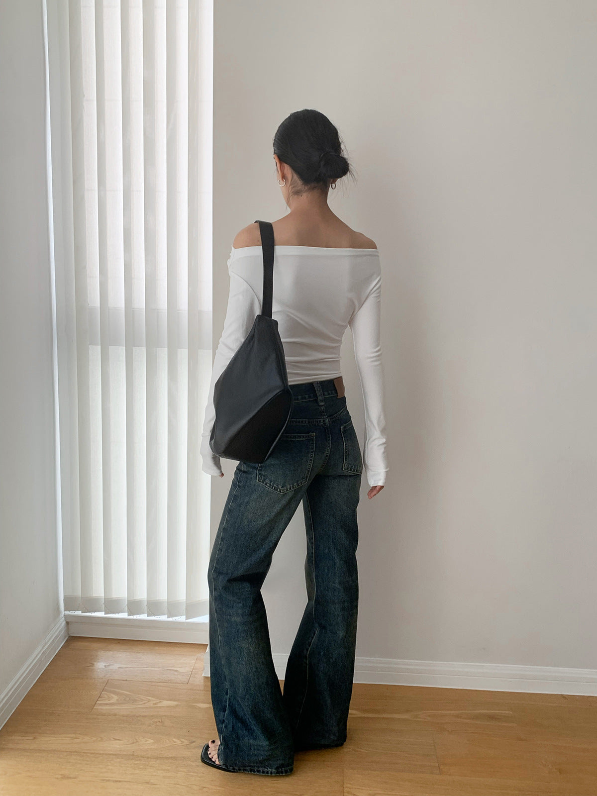 Mock Neck Ribbed Long Sleeve Cutout Top