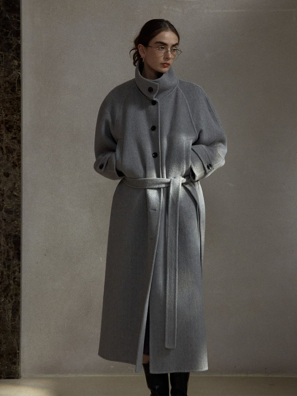 Stand Collar Double-breasted Wool Coat