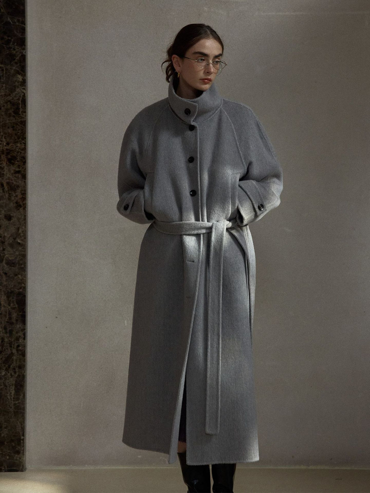 Stand Collar Double-breasted Wool Coat