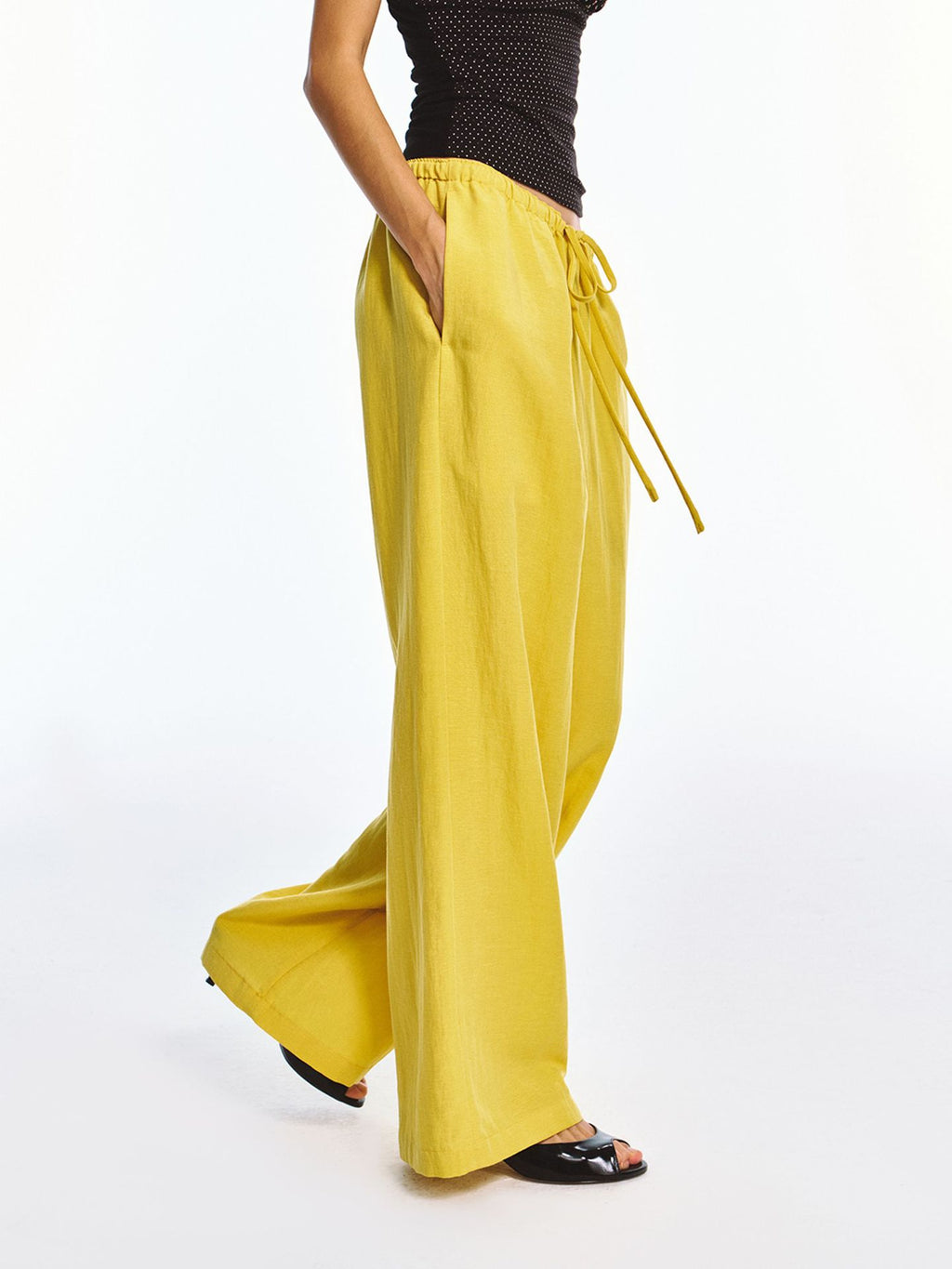 Solid Color Straight-leg Elastic Waist Casual Pants