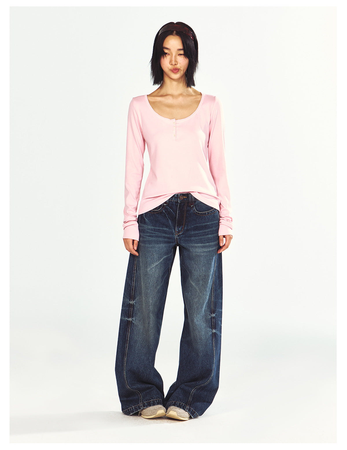 Skin-Friendly U-Neck Long Sleeve Shirt