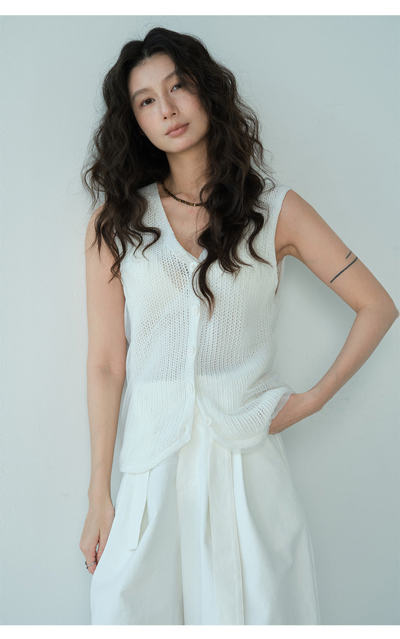 Silk Mesh Knit Wool Vest