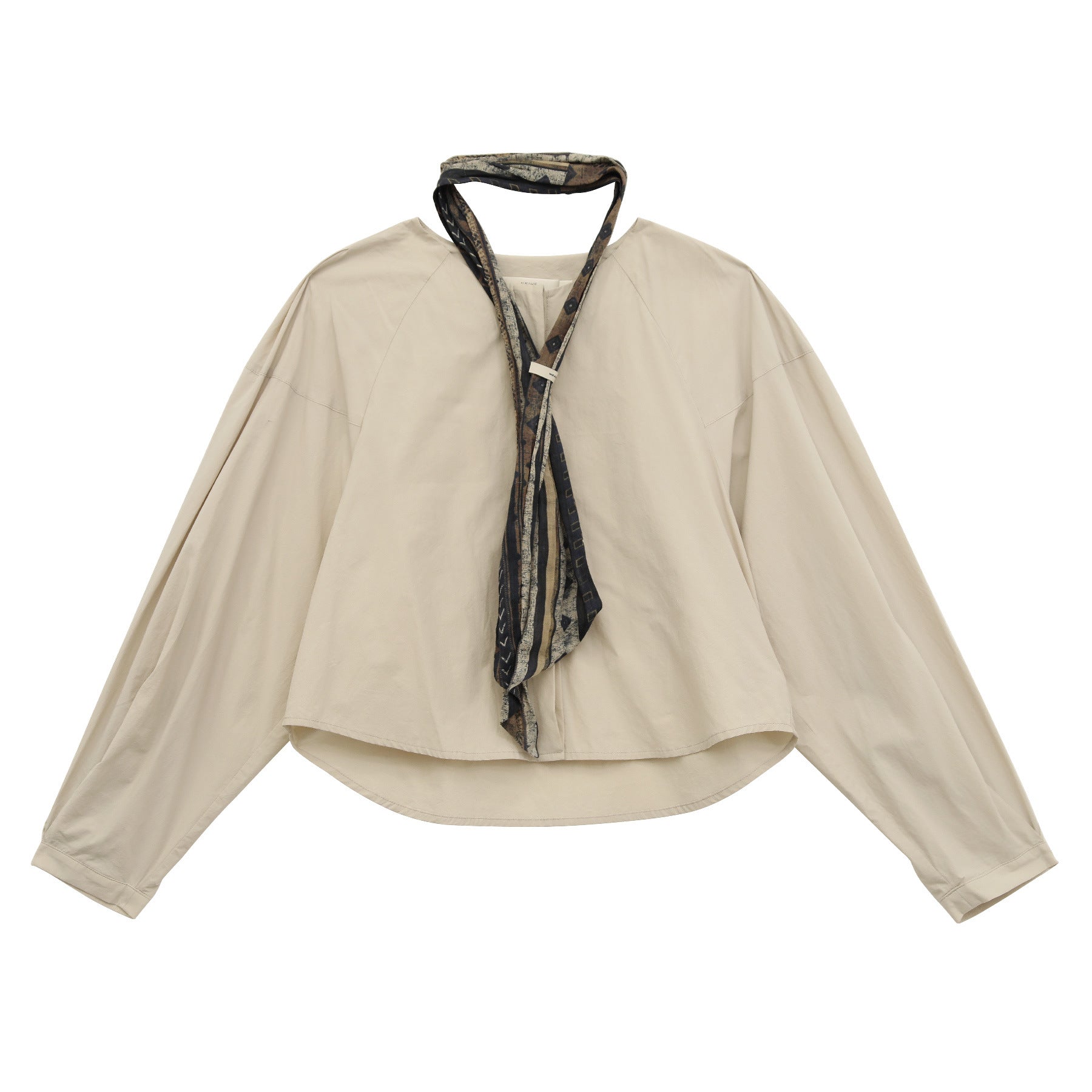 Crew Neck Long-Sleeve Elegant Tie Shirt