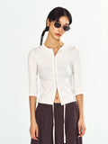 Three-quarter Sleeve Single-breasted Slim Fit Knit Top