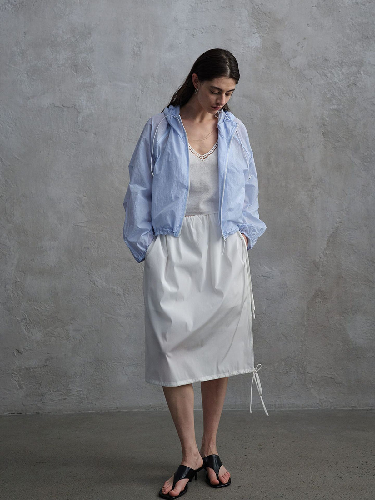 Minimalist Drawstring Side Slit Midi Skirt