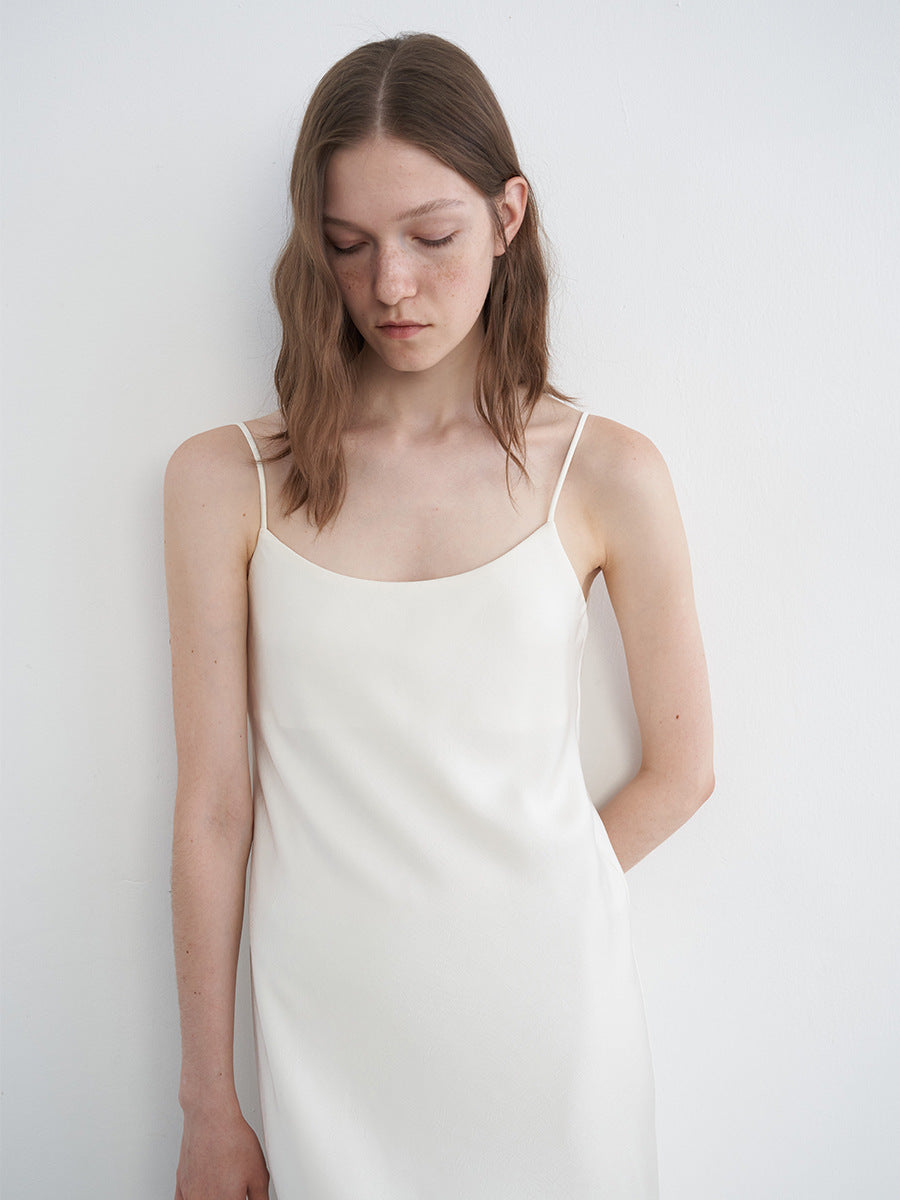 Satin Casual Style Scoop Neck Spaghetti Strap Dress