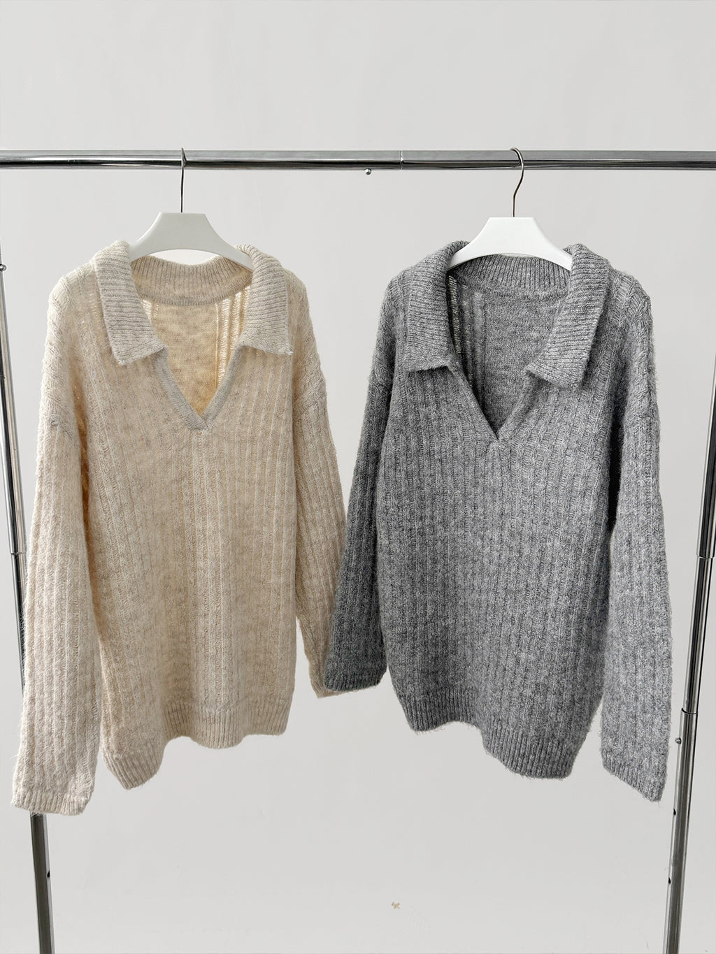 V-Neck Lapel Knit Warm Pullover Sweater