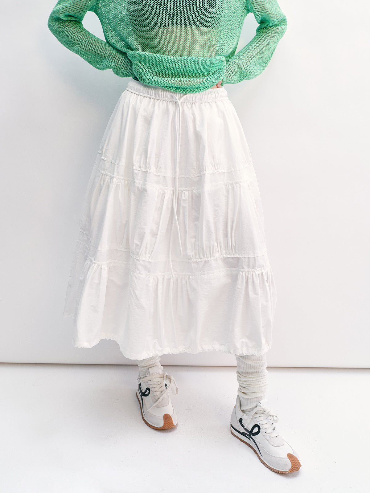 Pleated Irregular Elastic Waist Pockets Maxi Skirt