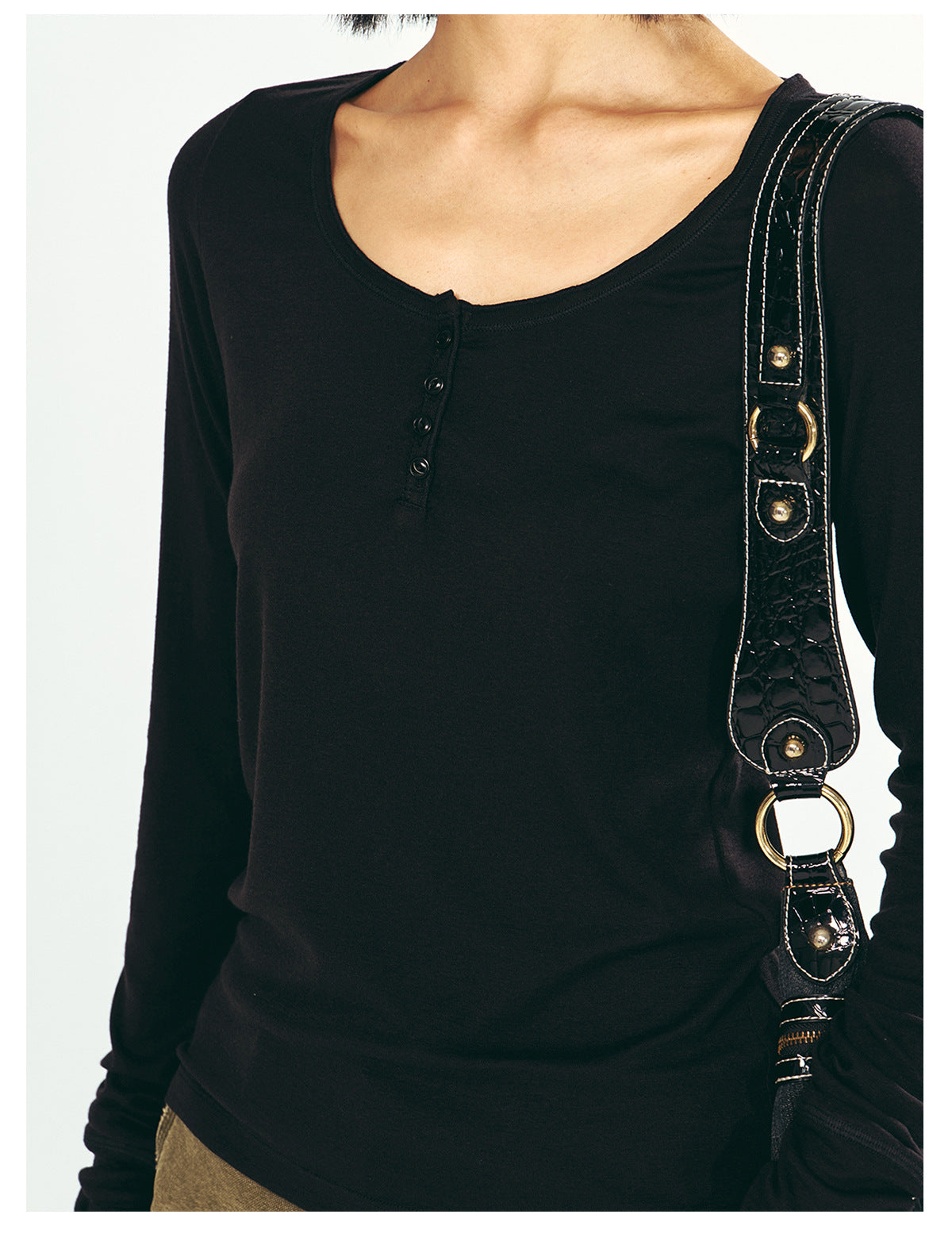 Skin-Friendly U-Neck Long Sleeve Shirt