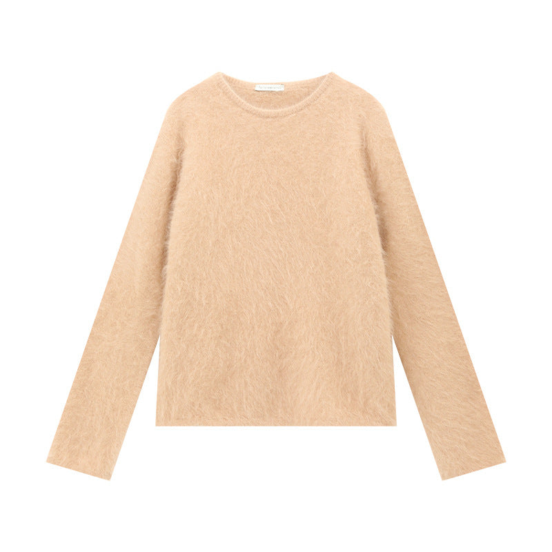 Fuzzy Long Sleeve Crewneck Pullover Sweater