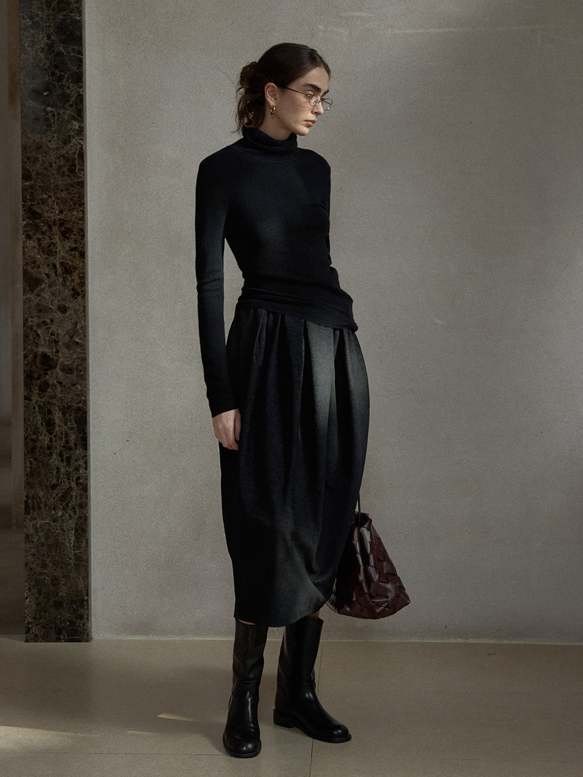 Gathered Balloon Midi Skirt
