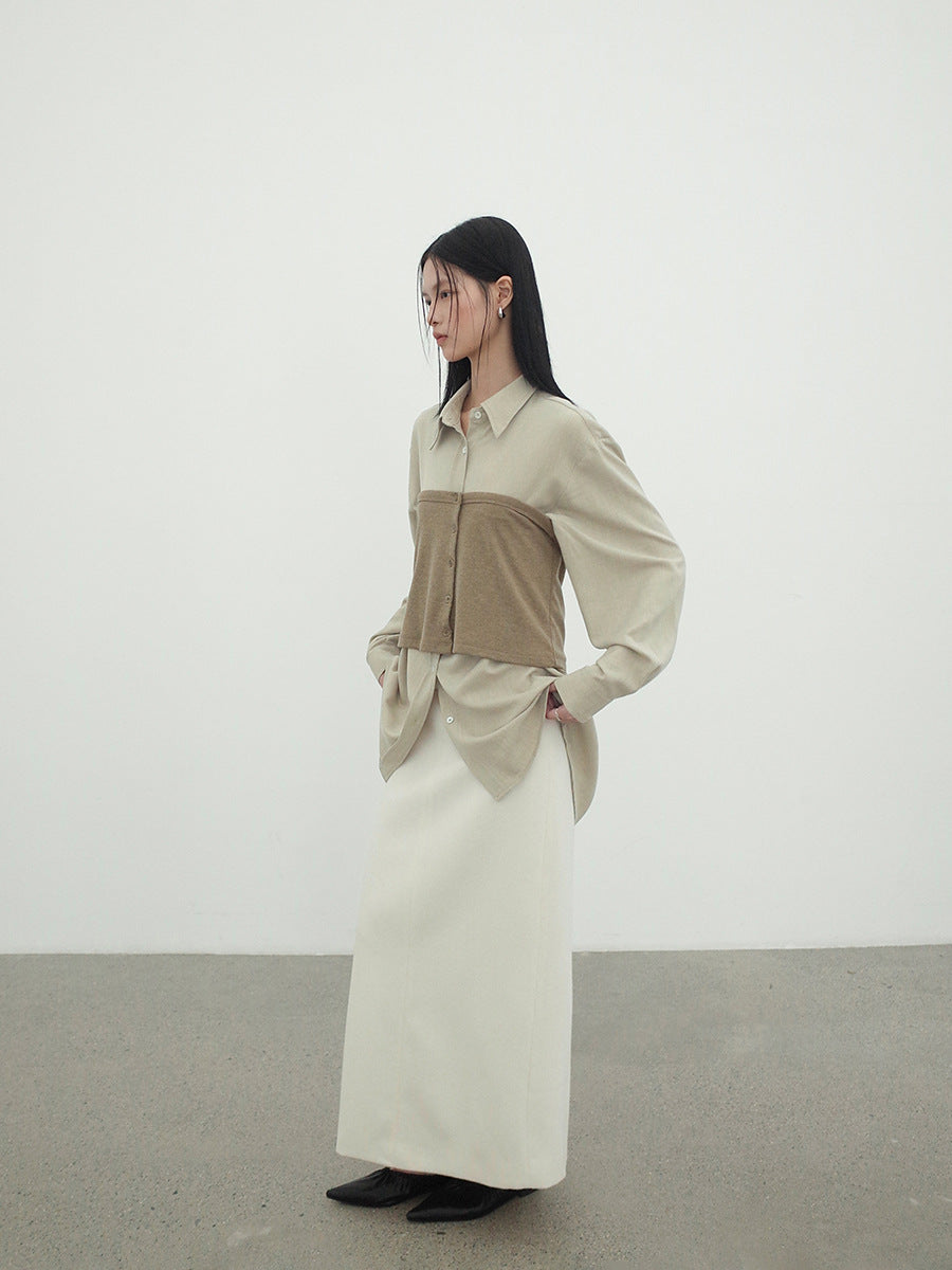 Hepburn Style Solid Color Straight Wool Skirt