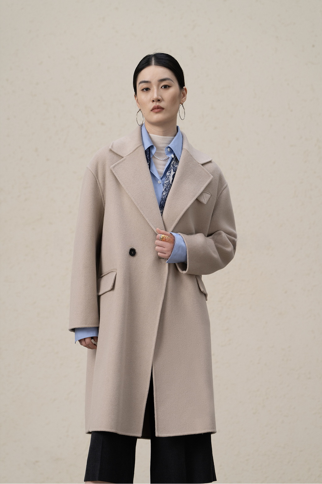 Double-breasted Merino Wool & Cashmere Long Coat