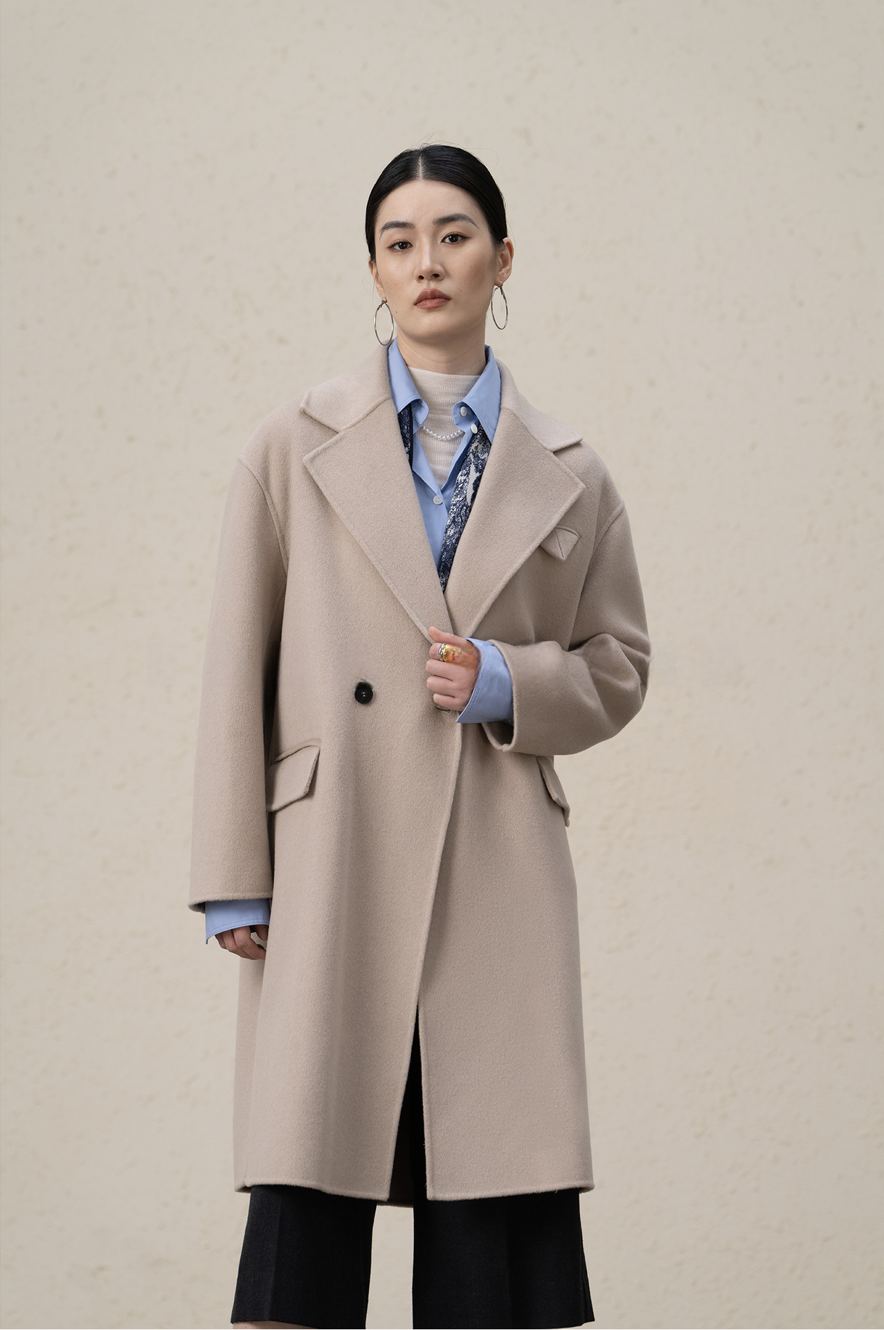 Double-breasted Merino Wool & Cashmere Long Coat