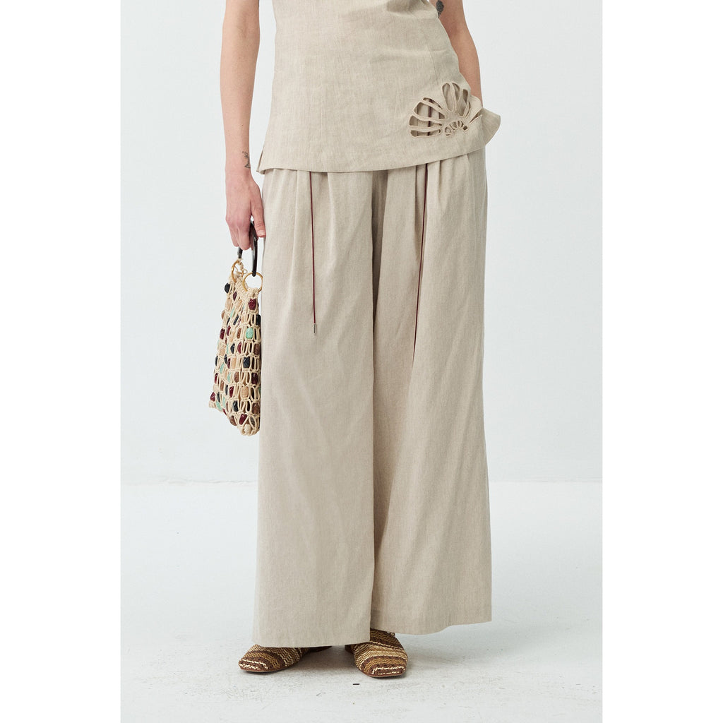 Linen Casual Drapey Wide-Leg Pants