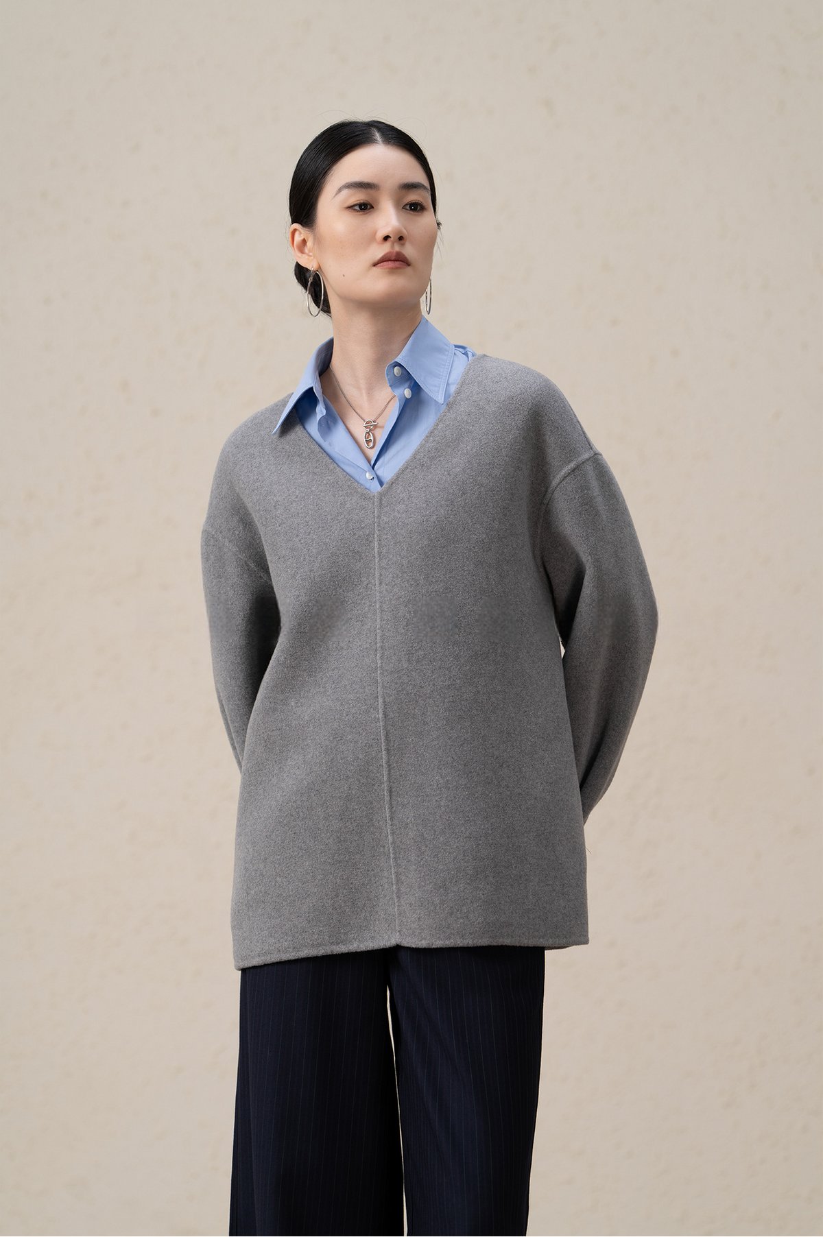 Merino Wool & Cashmere Double-Sided V-neck Coat